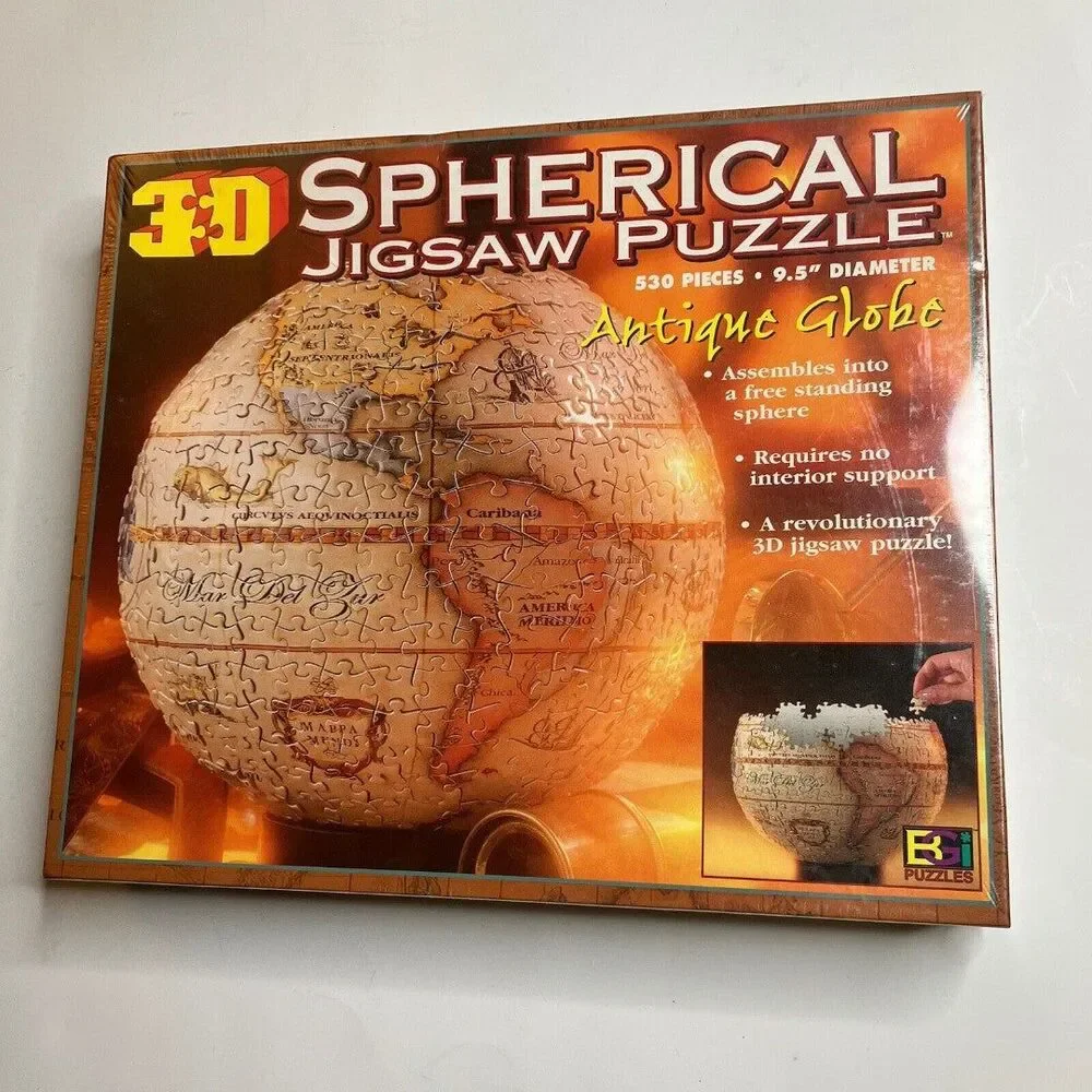 New/Sealed 1998 3D Spherical Jigsaw Puzzle Antique Globe 530 Pieces 9.5